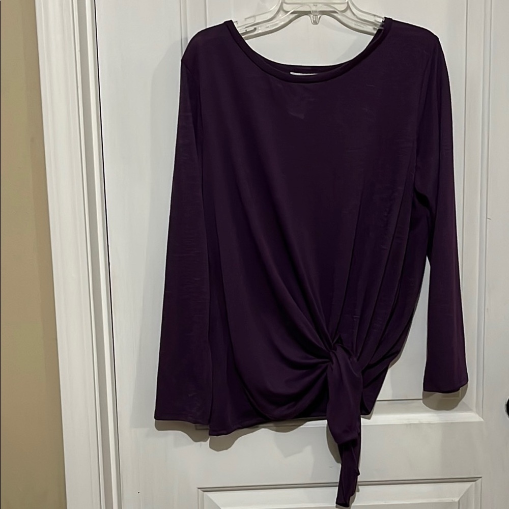 Purple Long Sleeve Tie Front Blouse
